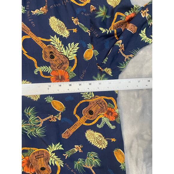 1950’s style Hawaiian shirt L ukelele hula girl pineapple lei VLV rockabilly - Picture 5 of 7